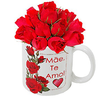 Caneca "Mãe Te Amo" com Mini Rosas