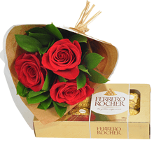 Buquê 3 Rosas Vermelhas e Bombons