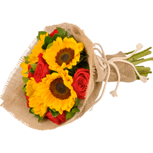 Buquê de Rosas Vermelhas e Girassol