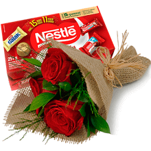 Buqu� 3 Rosas Vermelhas e Caixa Chocolate