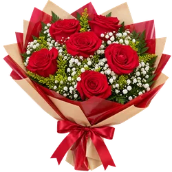 Buquê Clássico de 6 Rosas Vermelhas – Presente Romântico