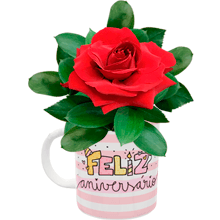 Caneca de Anivers�rio com Rosa | InterFlores