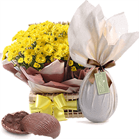 Cesta com Flores e Ovo de Páscoa