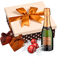 Cesta de Chocolates com Mini Chandon