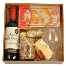Cesta Queijo e Vinho para Presente