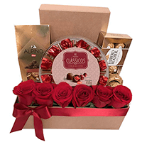 Cesta de Chocolate e Rosas - Jardim Leonor