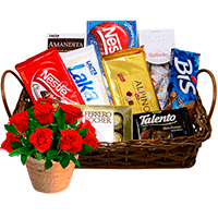 Cesta com Rosas e Chocolates
