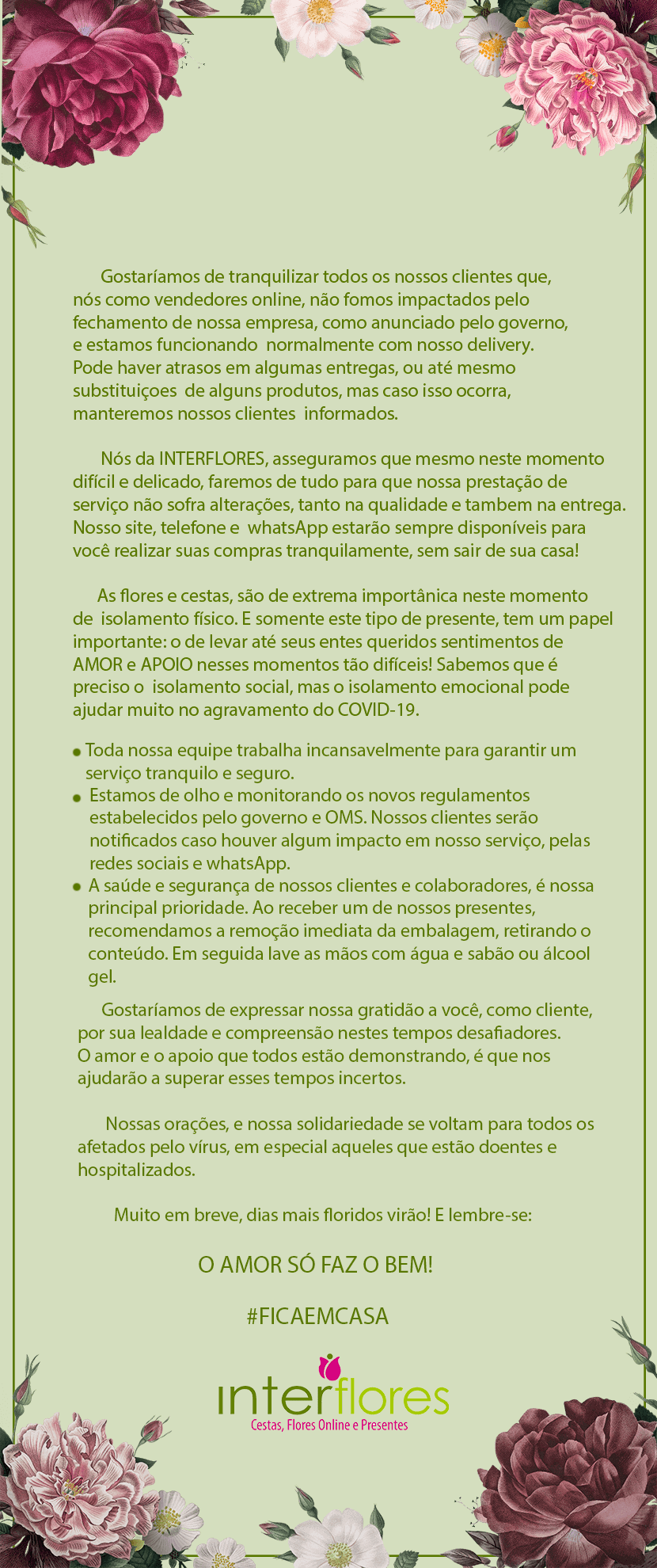 COVID-19 - ENTREGA DE FLORES E CESTAS EM SÃO PAULO - SP NÃO AFETADAS COVID-19 - ENTREGA DE FLORES E CESTAS EM SÃO PAULO - SP NÃO AFETADAS